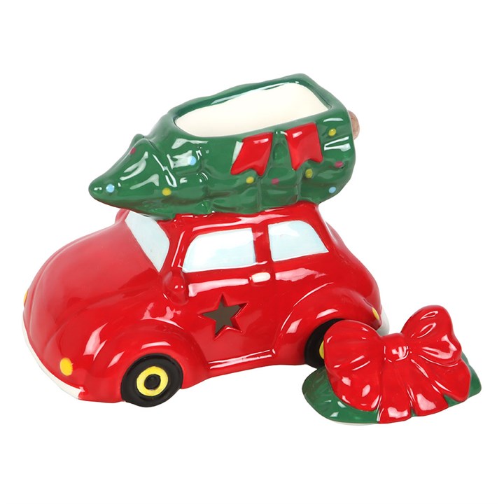 Car with Christmas Tree Oil Burner Top Off Red Green
