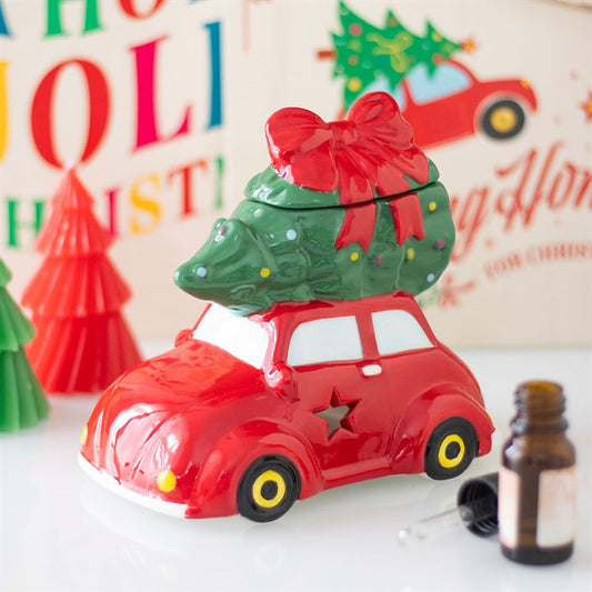 Car with Christmas Tree Oil Burner Side Red Green