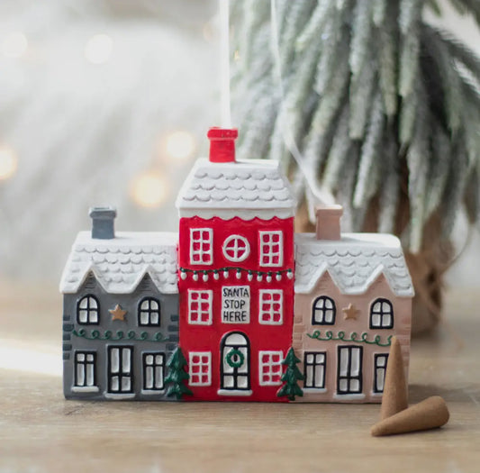 Christmas town houses cone incense burner