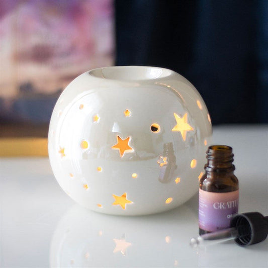 White Iridescent Star Oil Burner and Wax Warmer N/A