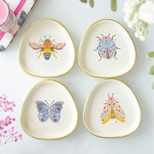 Set of 4 Floral Bug Trinket Dishes N/A