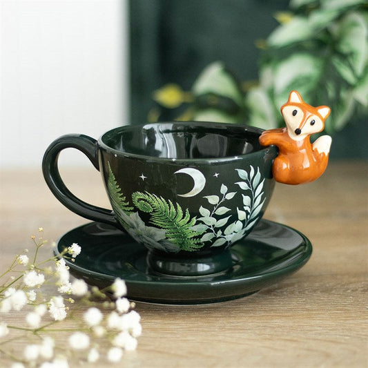 Green Forest Teacup with Fox N/A