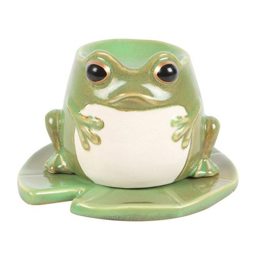 Frog Shaped Oil Burner on Lily Pad Front Green White
