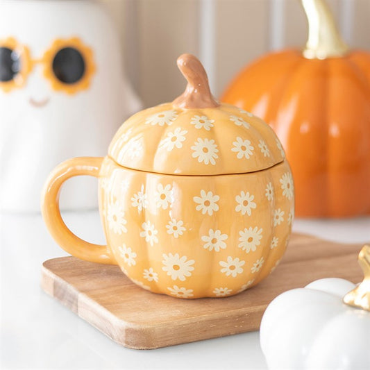 Groovy Floral Pumpkin Lidded Mug N/A