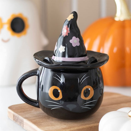 Groovy Witch Cat Lidded Mug N/A