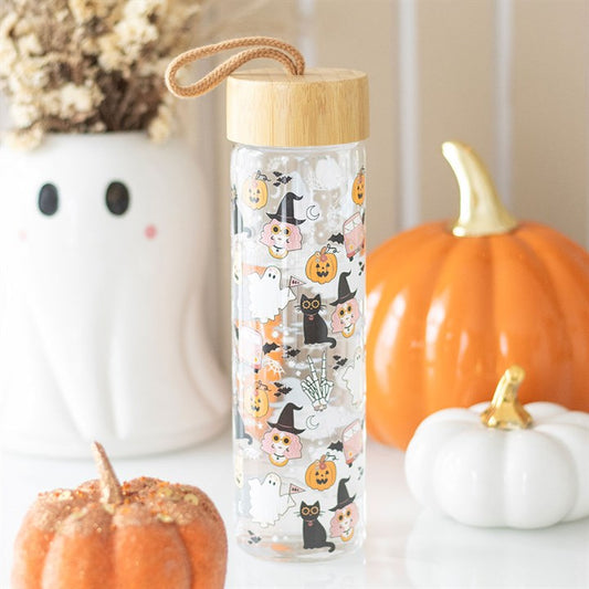 Groovy Ghost Print Glass Water Bottle N/A