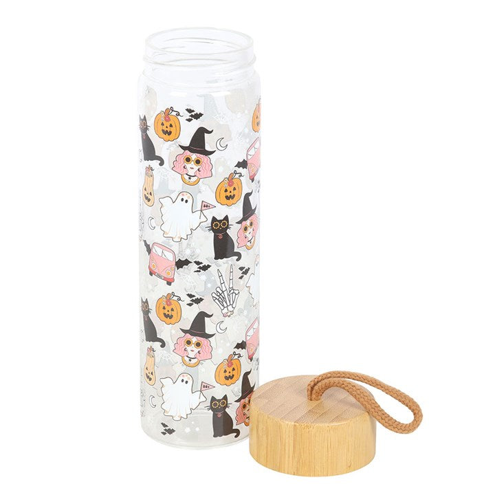 Groovy Ghost Print Glass Water Bottle N/A