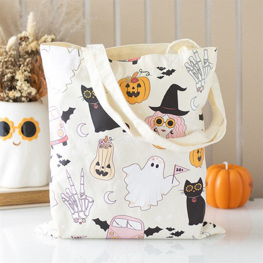 Groovy Ghost Print Polycotton Tote Bag N/A