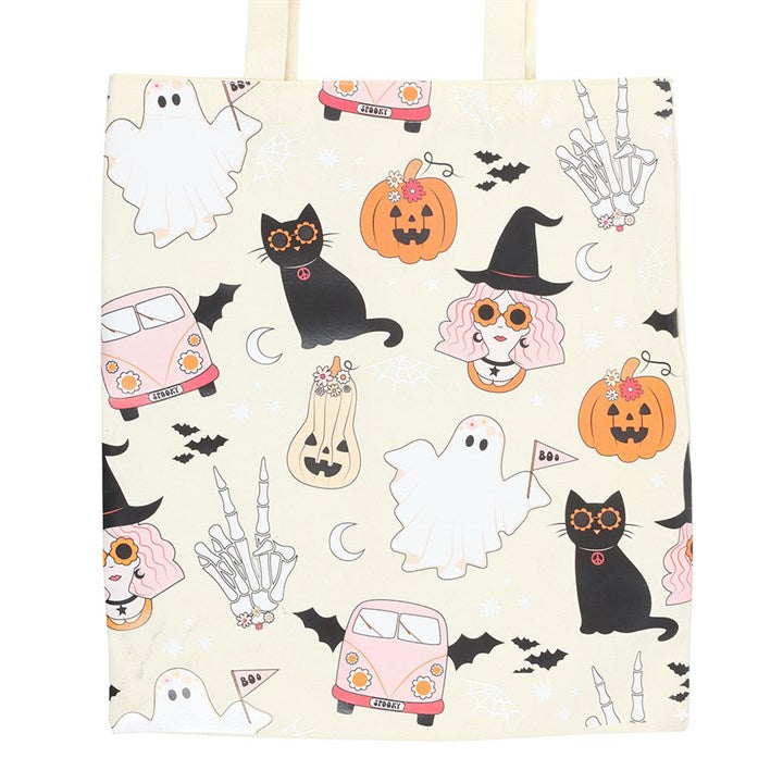 Groovy Ghost Print Polycotton Tote Bag N/A