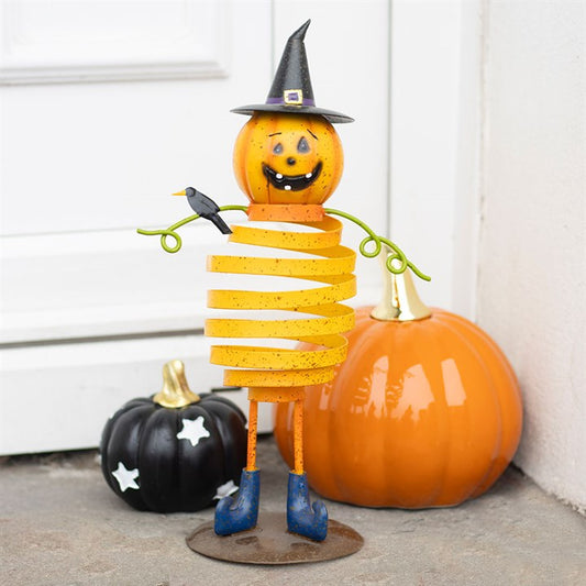 Orange Metal Pumpkin Man Ornament with Spring Body N/A