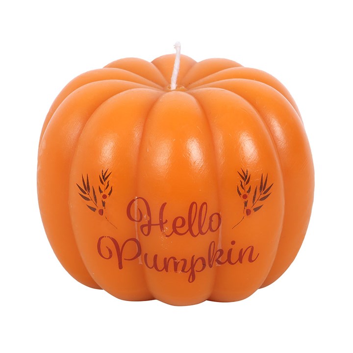 Hello Pumpkin Shaped Candle Front Orange Reed