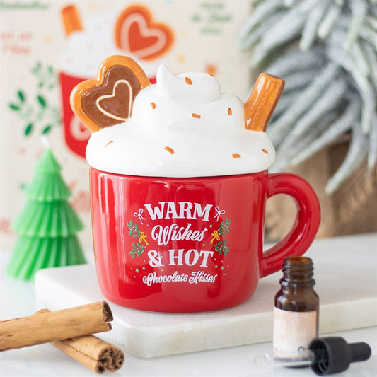 Hot Chocolate Mug Shaped Oil Burner Front Red White