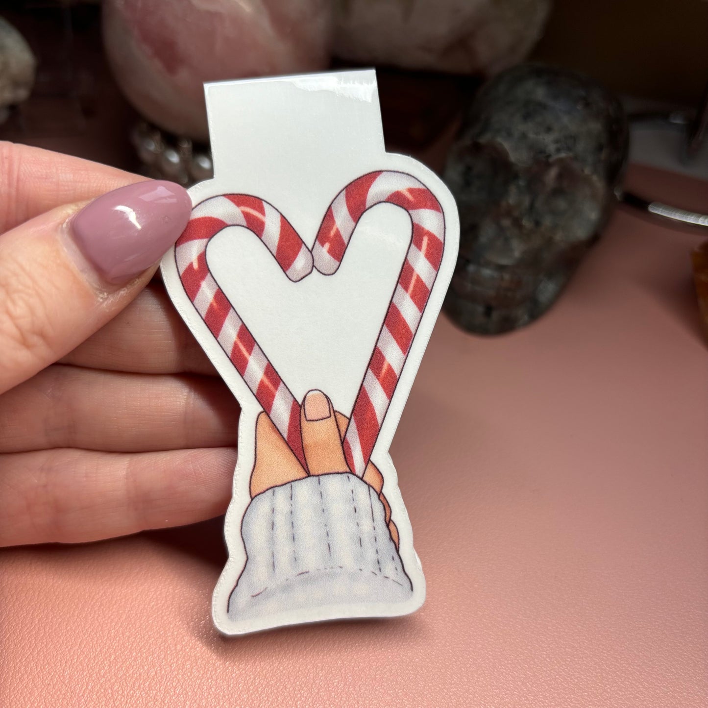 Candy cane heart Christmas magnetic bookmark