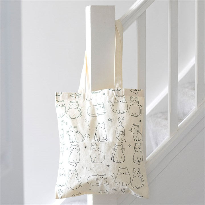 White Cat Print Polycotton Tote Bag N/A