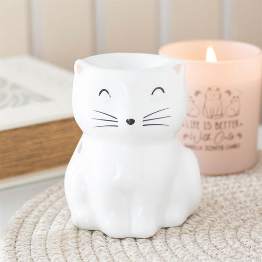 White Happy Cat Oil Burner N/A