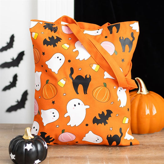 Sweet and Spooky Ghost Print Polycotton Tote Bag N/A