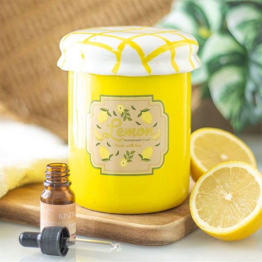 Lemon Curd Jar Oil Burner and Wax Warmer Front Yellow White