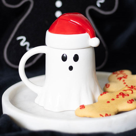 Ghost Shaped Mug with Santa Hat Lid N/A