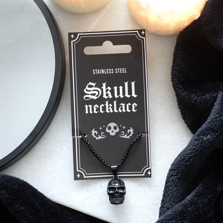 Black Stainless Steel Skull Necklace N/A