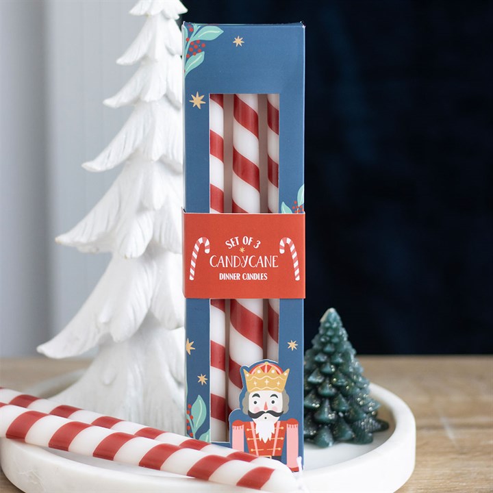 Set of 3 Candy Cane Stripe Taper Candles N/A