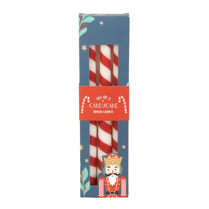 Set of 3 Candy Cane Stripe Taper Candles N/A