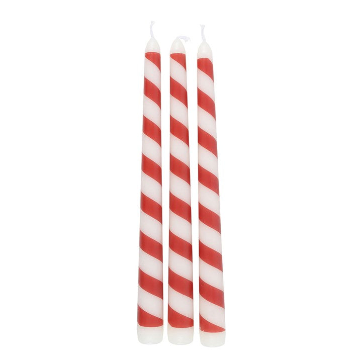 Set of 3 Candy Cane Stripe Taper Candles N/A