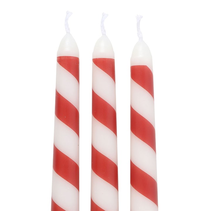 Set of 3 Candy Cane Stripe Taper Candles N/A