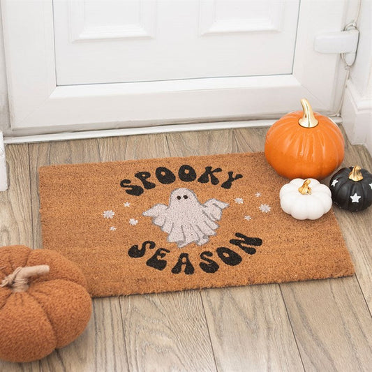 Natural Spooky Season Ghost Doormat Orange White Top