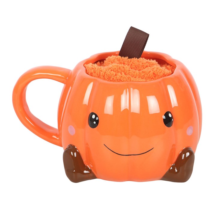 Cute Smiling Pumpkin Mug and Socks Set N/A