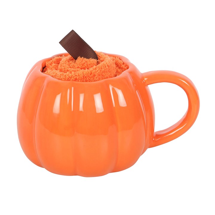 Cute Smiling Pumpkin Mug and Socks Set N/A