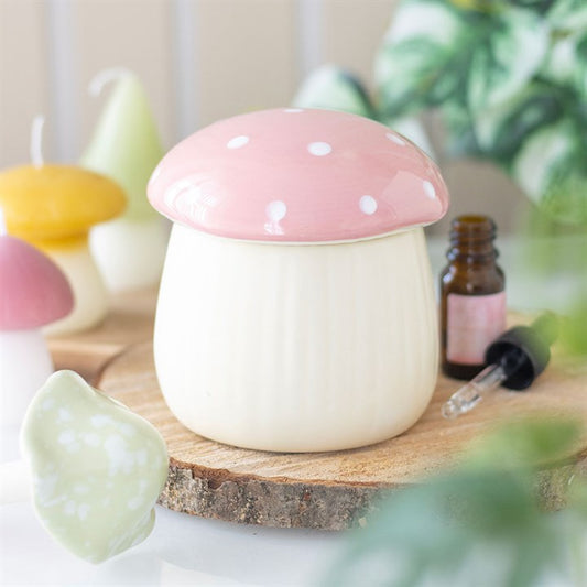 Pink Mushroom Oil Burner Back White Pink