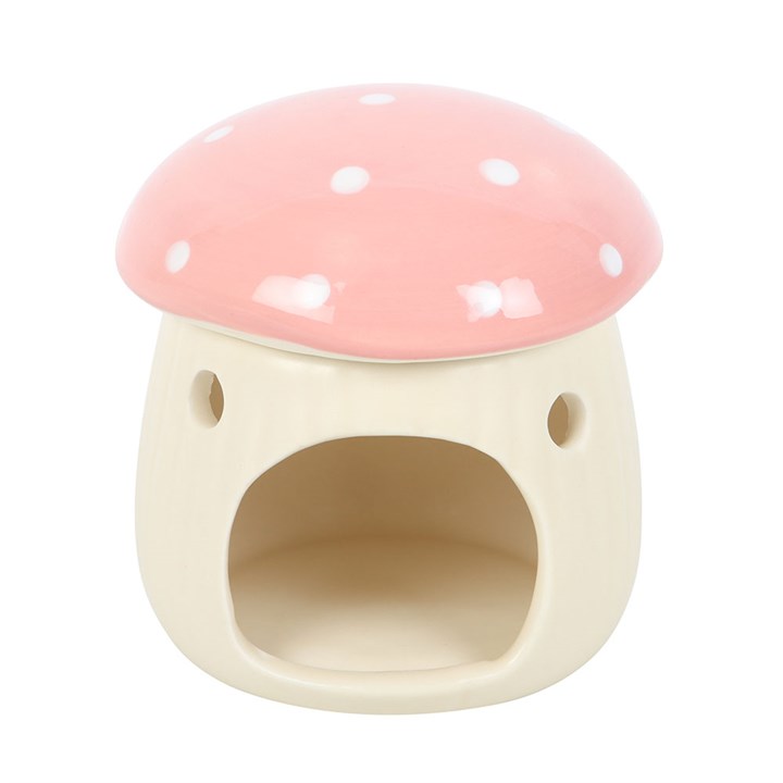 Pink Mushroom Oil Burner Front White Pink