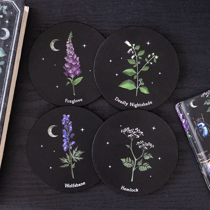 Poisonous Plants Coaster Set Top Black Green