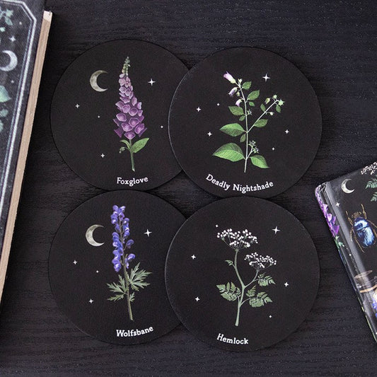 Poisonous Plants Coaster Set Top Black Green