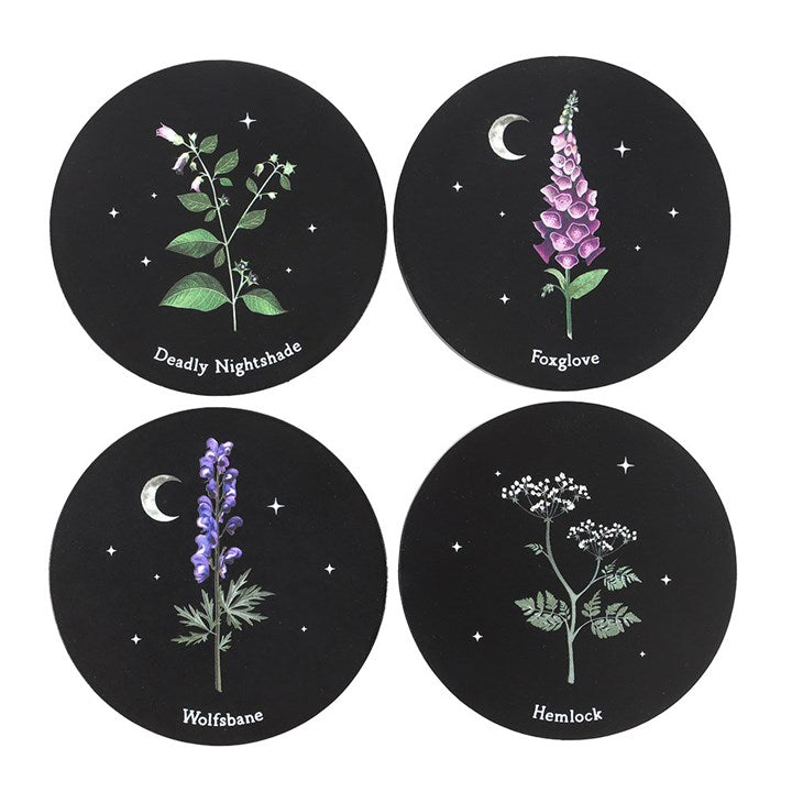 Poisonous Plants Coaster Set Top Face Black Green
