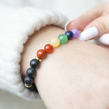 Seven Chakra Mixed Gemstone Essential Oil Bracelet N/A