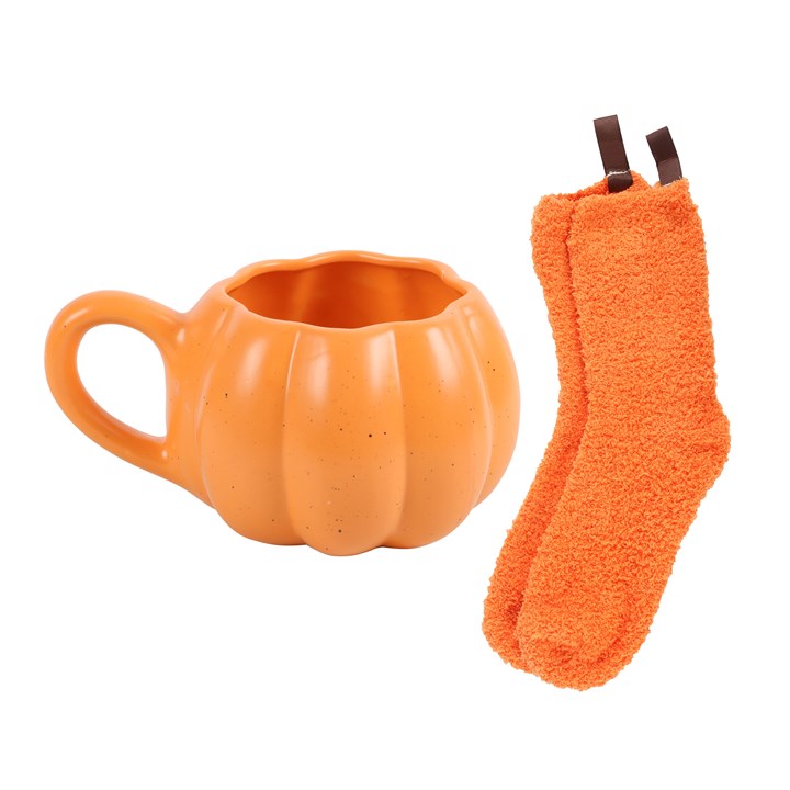 Pumpkin Shaped Mug and Socks Set N/A