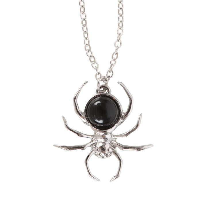 Black Obsidian Spider Pendant Necklace N/A
