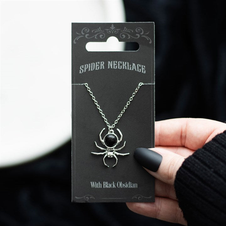 Black Obsidian Spider Pendant Necklace N/A