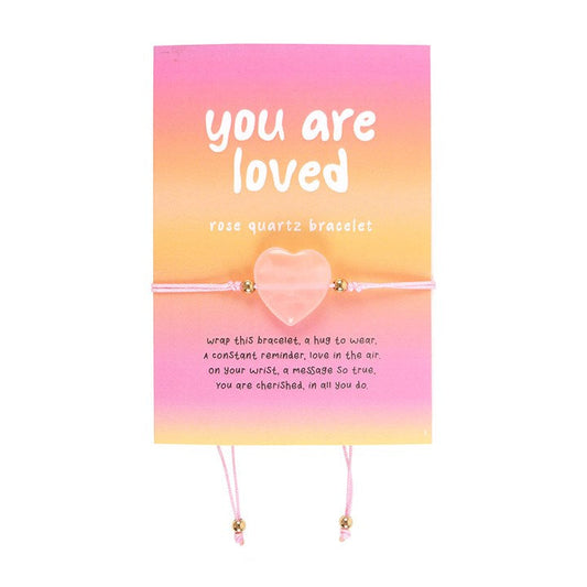 You Are Loved Rose Quartz Crystal Heart Bracelet N/A