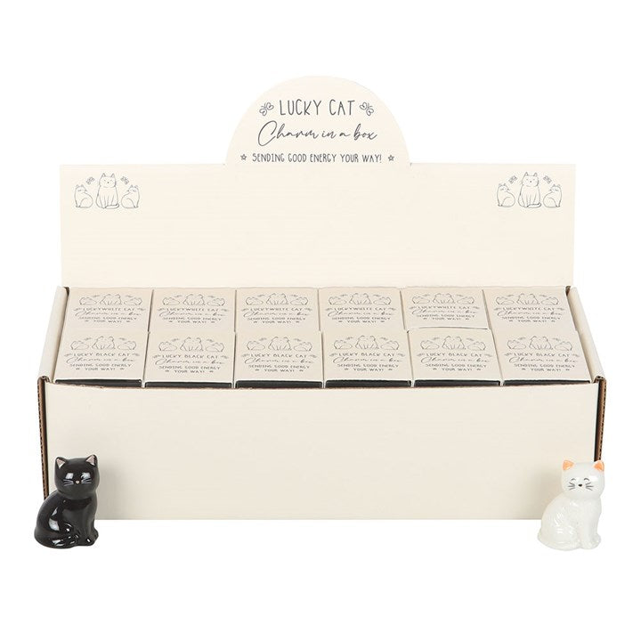 Set of 24 White & Black Lucky Cat Charms in a Box N/A