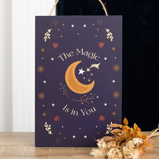 The Magic Is in You Hanging Sign Front Purple Yellow