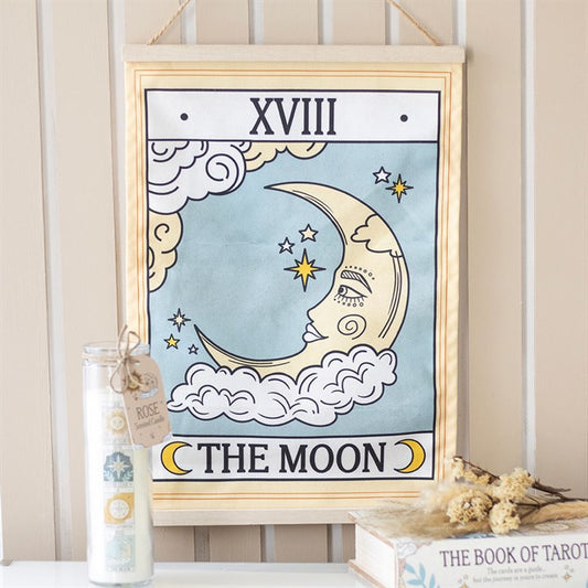The Moon Vintage Tarot Wall Hanging Front Blue Cream