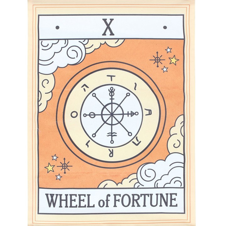 The Wheel of Fortune Vintage Tarot Wall Hanging Front Face Orange Cream
