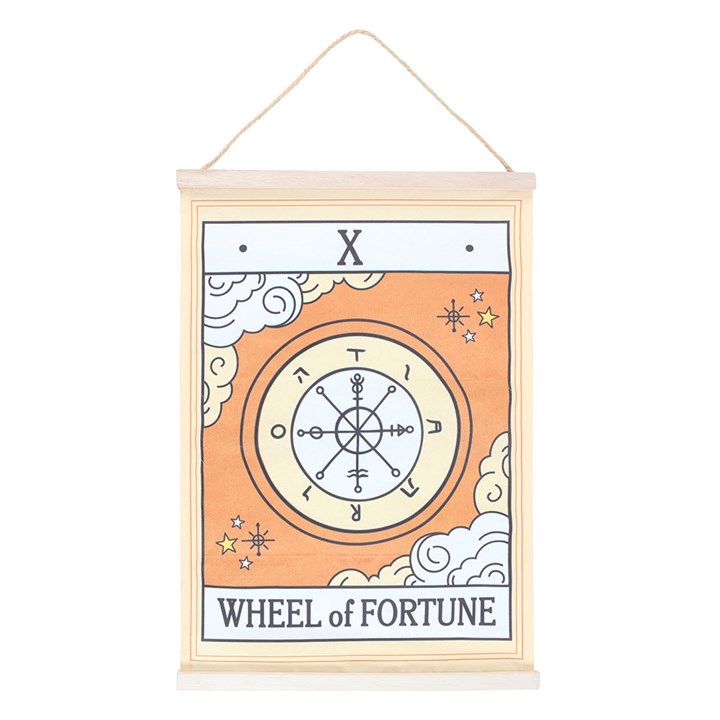 The Wheel of Fortune Vintage Tarot Wall Hanging Front Orange Cream