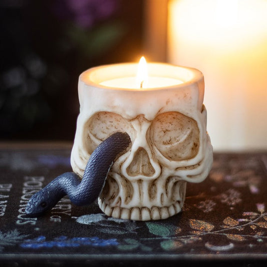 Skull Tealight Holder with Snake N/A