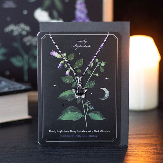 Deadly Nightshade Necklace with Black Obsidian on Greeting Card N/A