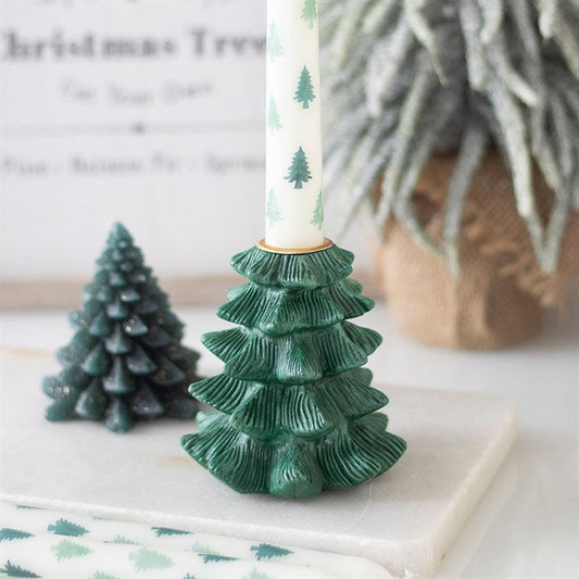 Green Fir Tree Candle Holder with Taper Candle N/A
