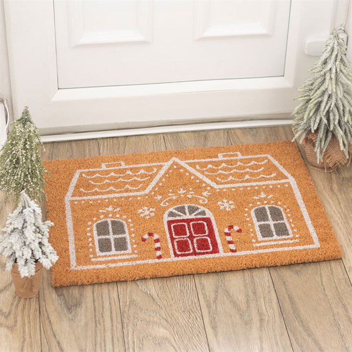 Natural Candy Cane Gingerbread House Doormat N/A