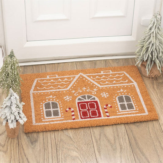 Natural Candy Cane Gingerbread House Doormat N/A
